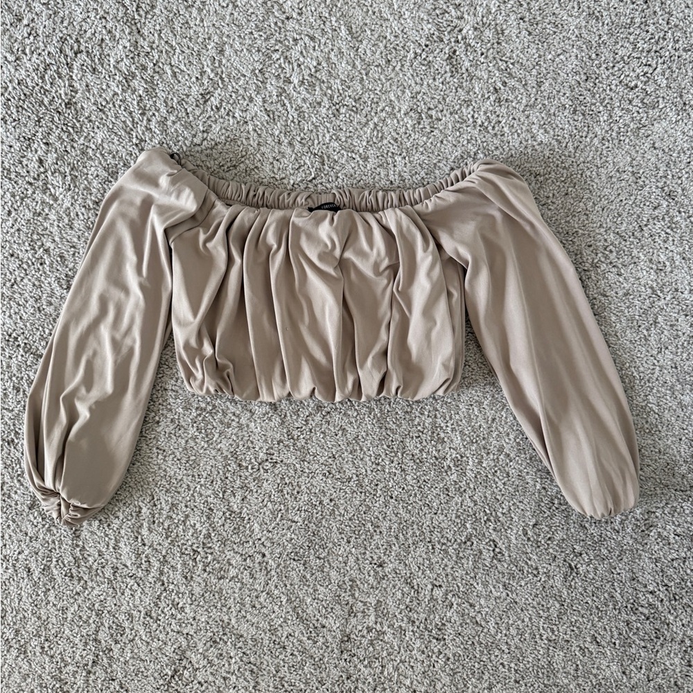 Forever 21 Taupe Off-Shoulder Crop Top